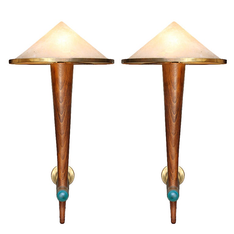 Cafe Francais Large Set of Torcher Sconces with Conic Shades