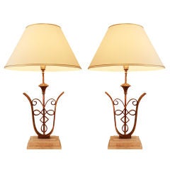 Pair of Art Deco Style Wrought Iron Lamps