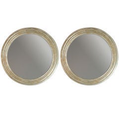 Classic pair of silver/ gold leaf circular mirrors