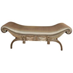 Elegant carved painted wood upholstered chaise lounge