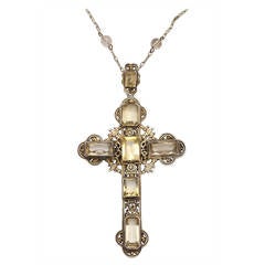 Silver and Faceted Citrine Cross on Chain