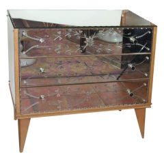 Exceptional Vintage French etched and bevelled mirrored commode
