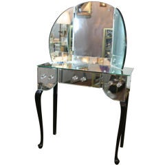 1930s beveled mirrored vanity with tryptich mirror