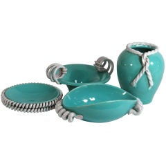 Vintage Set of 4 ceramic Alexandra items with ribbon decoration