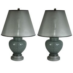 Pair of Murano baluster form smokey blue glass lamps