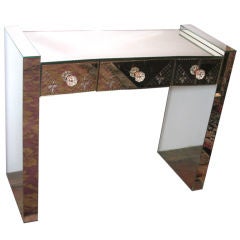 Exceptional Art Deco etched and cut mirrored desk/vainty