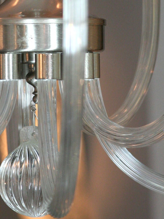 Italian Designer Ribbed Glass Arm Chandelier In Good Condition For Sale In New York, NY