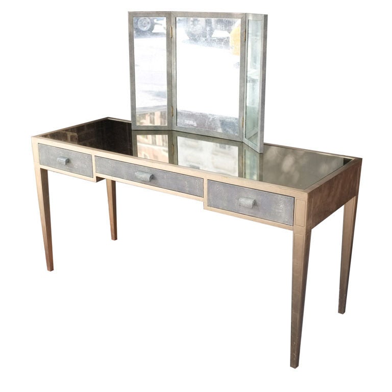 French Deco shagreen and gold leaf three draw desk/vanity