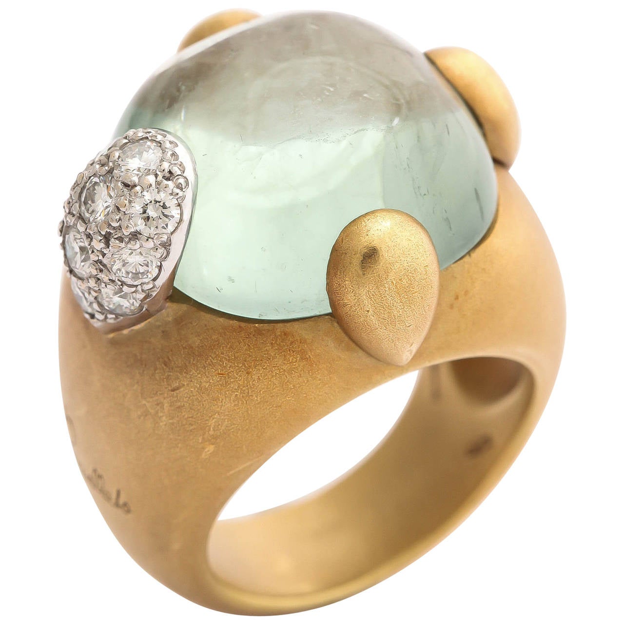 Vintage Pomellato Gold Aquamarine and Diamond Ring For Sale at 1stdibs