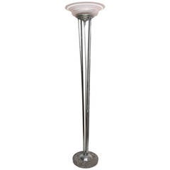 Art Deco Chrome-Plated Floor Lamp with Champagne Shade