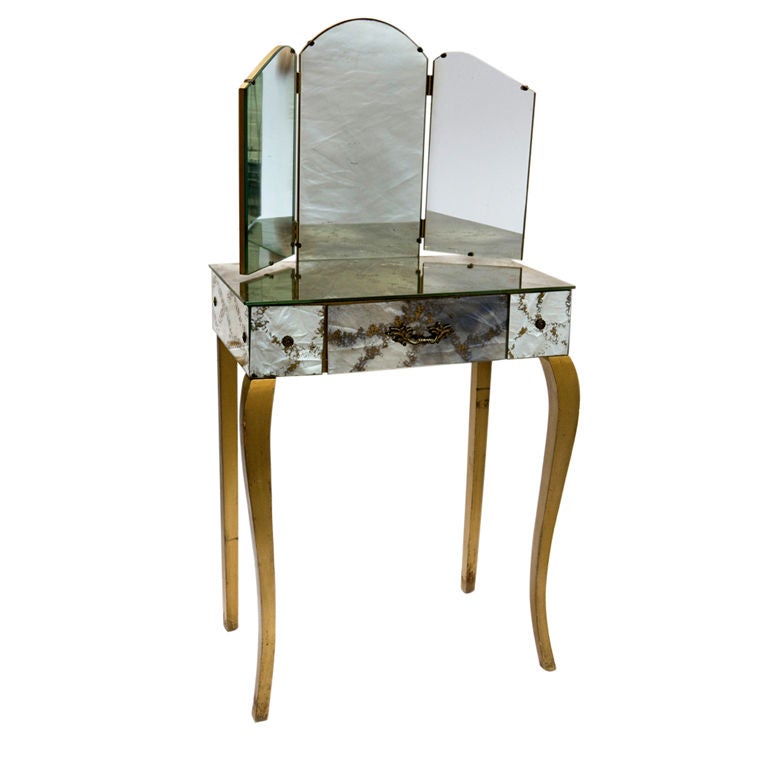 Smoky mirrored vanity with gold flecks at 1stdibs