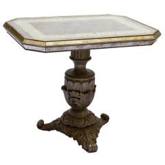 Pr of French reverse painted mirrored tables w/carved wood bases