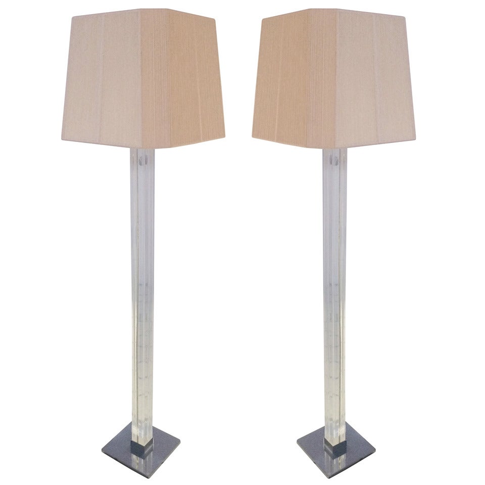 Pair of Lucite and Chrome Floor Lamps by Karl Springer