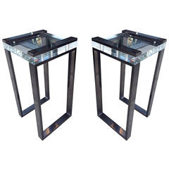 Pair of Charles Hollis Jones Side Tables in Lucite and Black Nickel, Signed 8