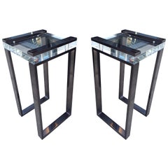 Pair of Charles Hollis Jones Side Tables in Lucite and Black Nickel, Signed