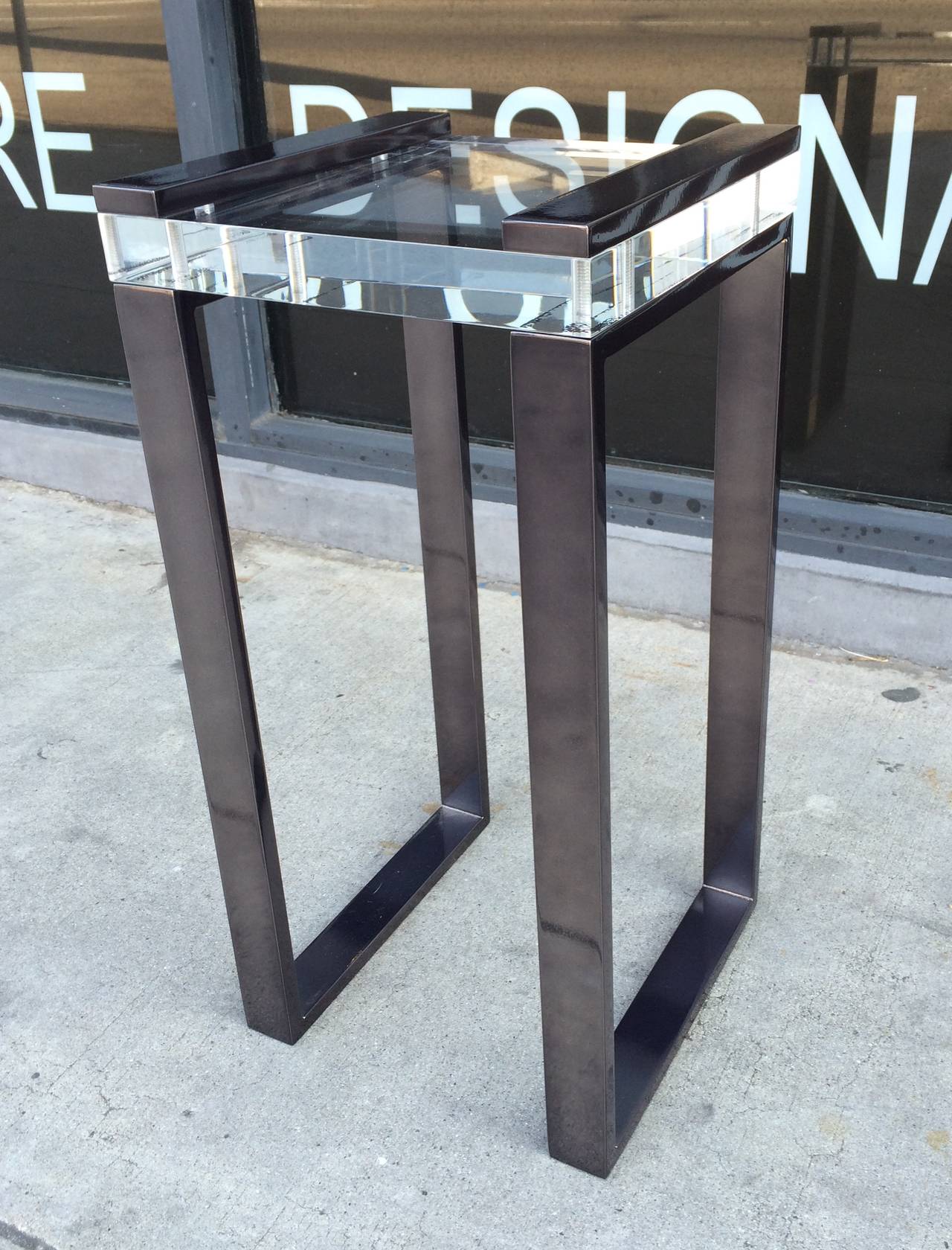 Mid-Century Modern Pair of Charles Hollis Jones Side Tables in Lucite and Black Nickel, Signed
