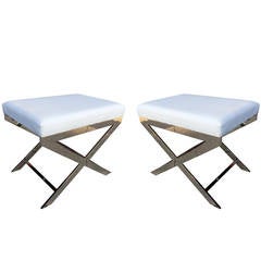 Pair of "X" Frame Benches by Charles Hollis Jones in Nickel 4
