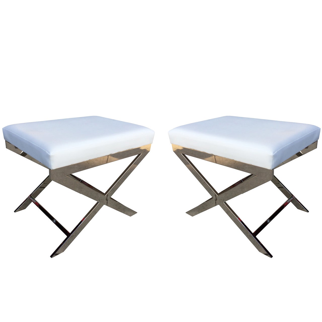 Pair of "X" Frame Benches by Charles Hollis Jones in Nickel
