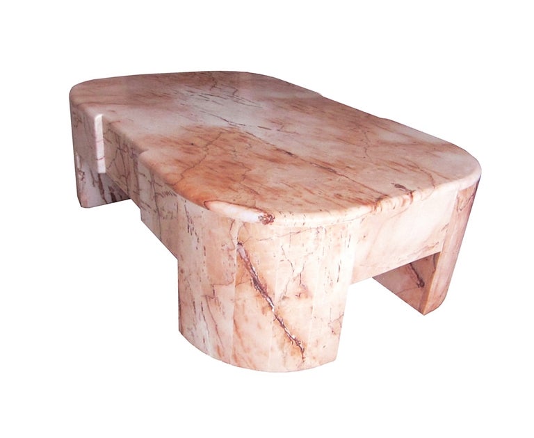 Fantastic chunky marble coffee table from the Mexican Modernism era.
The piece is very substantial, thick or chunky legs and large in scale making it perfect for large spaces.
The piece was made in Mexico in the 1970s by Industrias Marmoleras