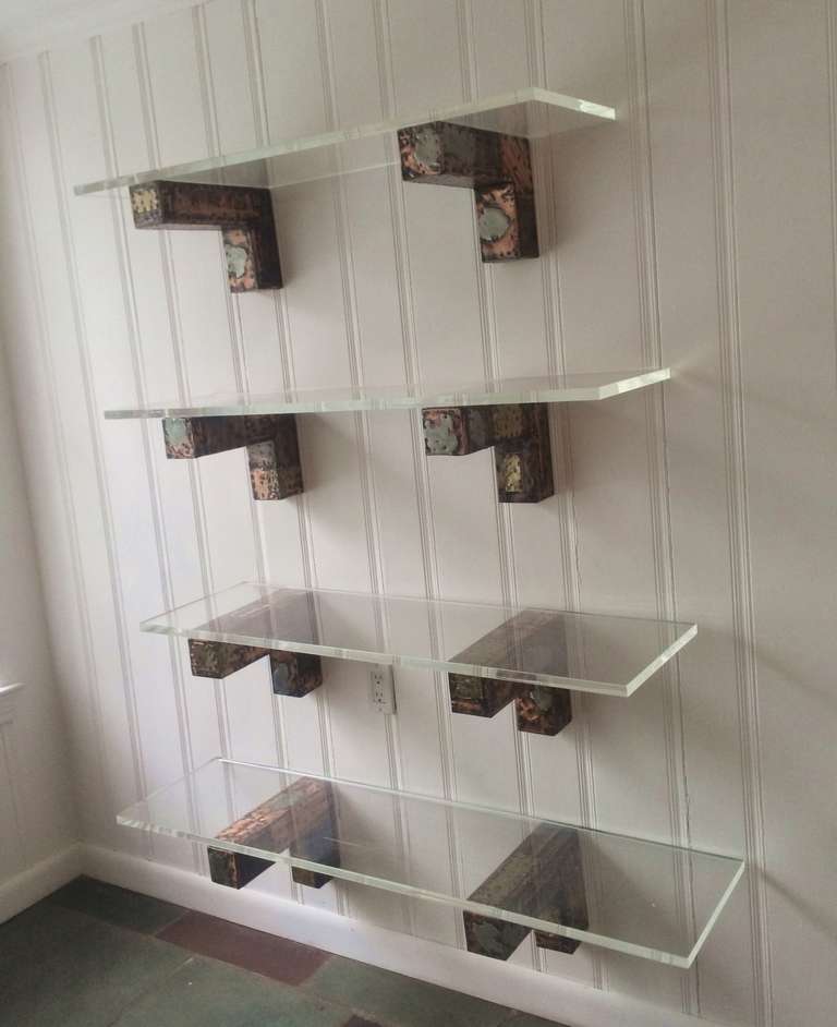 Rare Brutalist Mixed Metal Wall Unit by Paul Evans for Directional