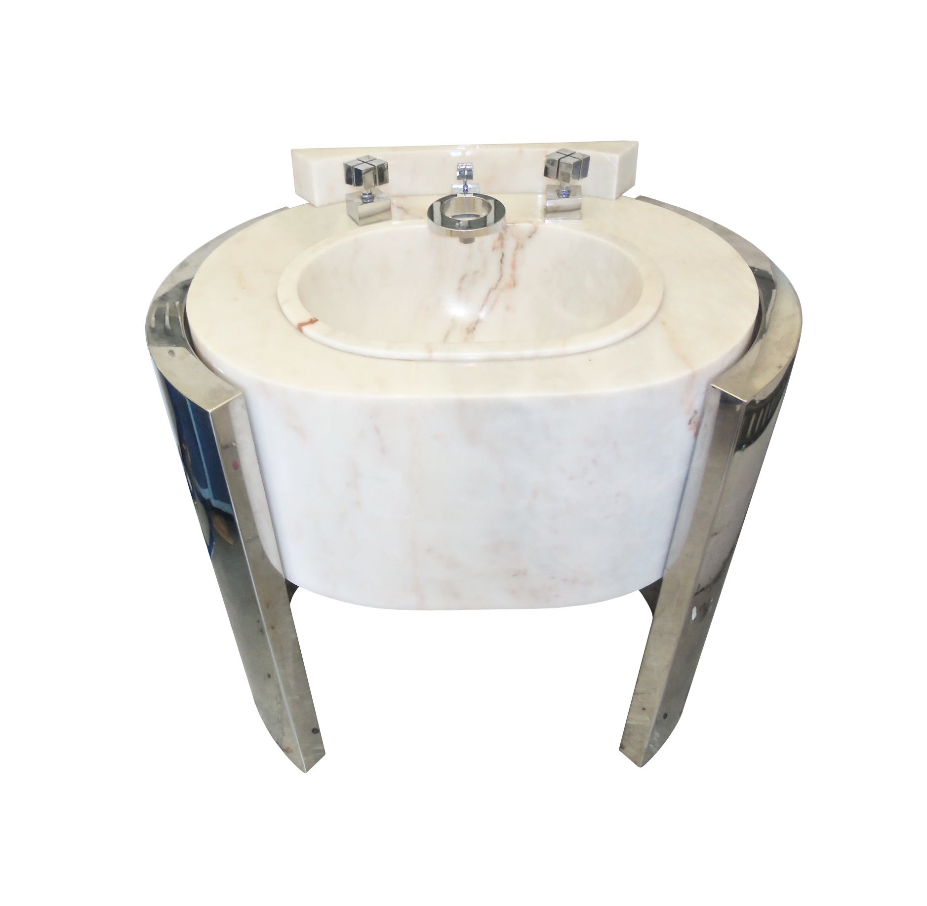 Sherle Wagner Pedestal Sink, Chrome & Marble