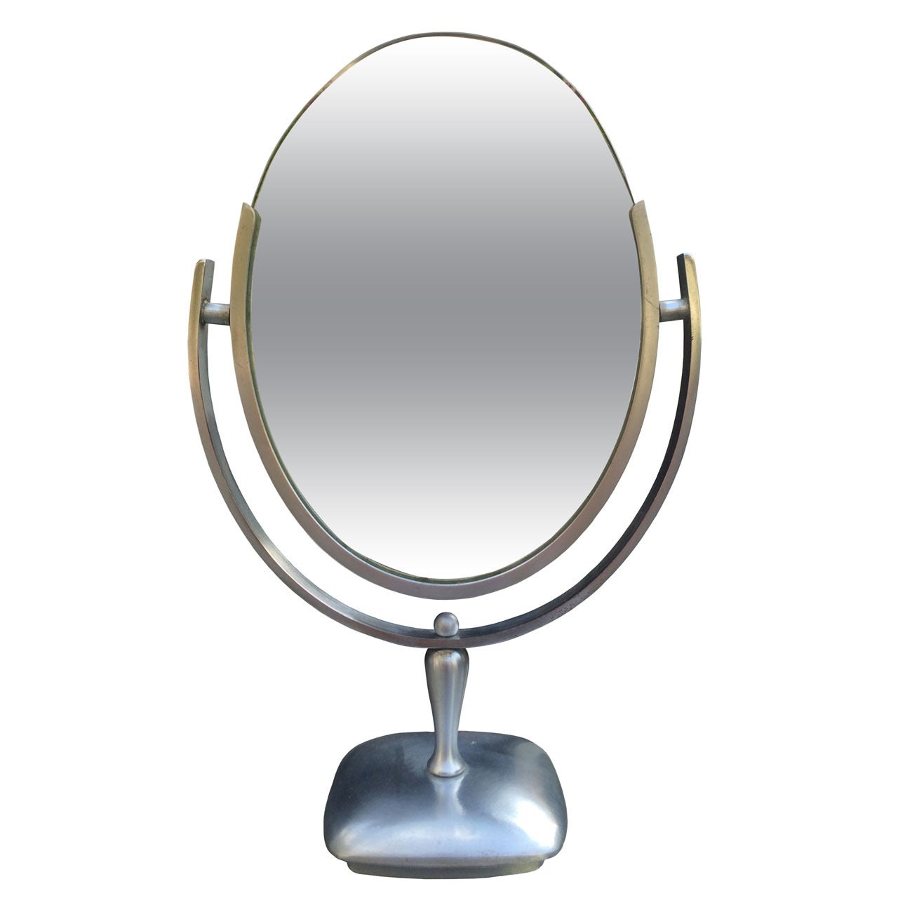 Charles Hollis Jones Vanity or Table Mirror with a Satin Metal Base For Sale