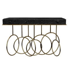 Solid Brass Console Table Embossed in Faux Black Cobra Skin 8