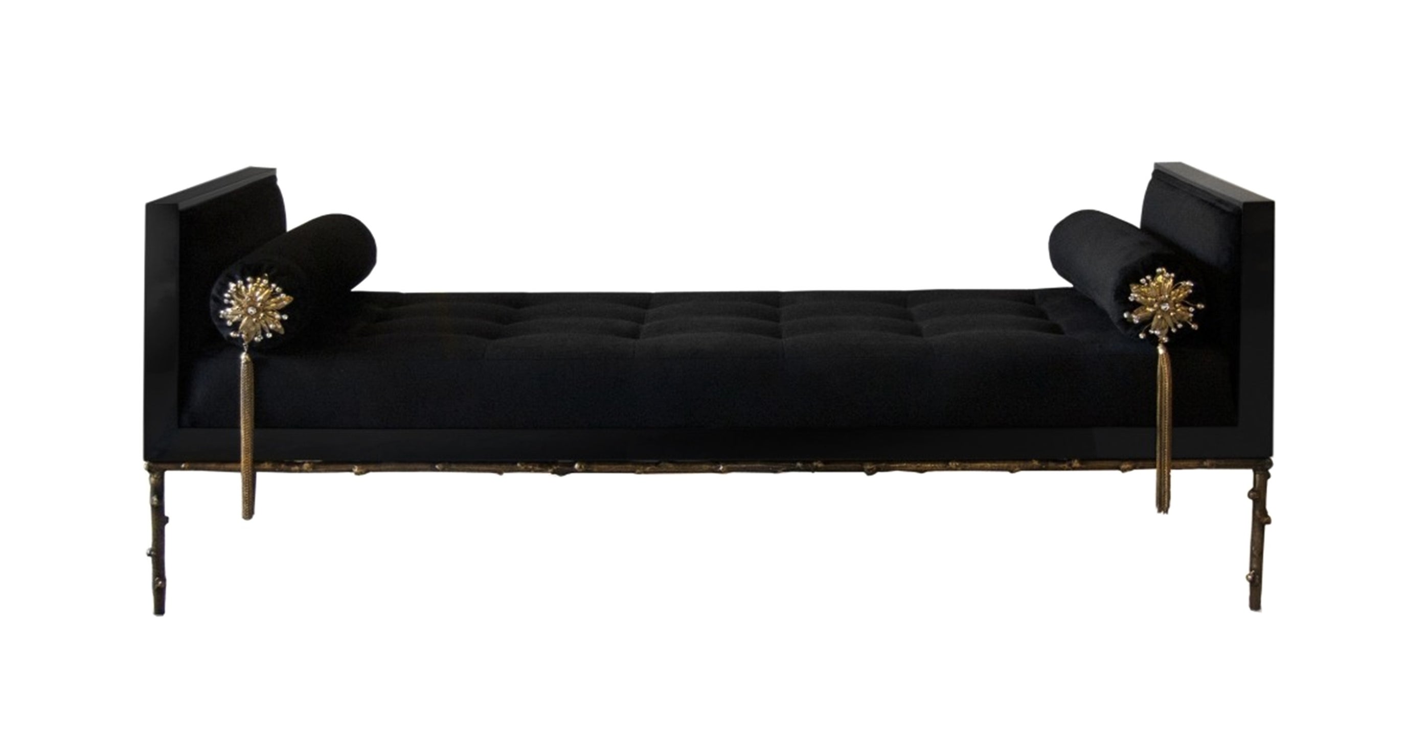 Custom Designed Daybed with Flora Inspired Base in Solid Bronze