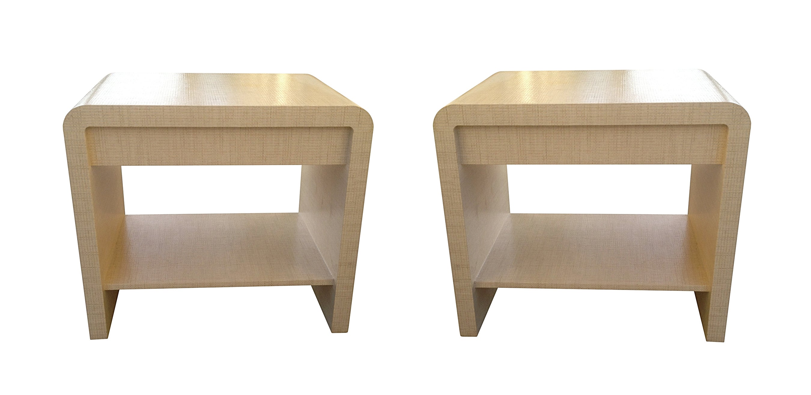 Pair of Raffia Covered Nightstands/Side Tables by Harrison Van-Horn