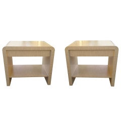 Pair of Raffia Covered Nightstands/Side Tables by Harrison Van-Horn