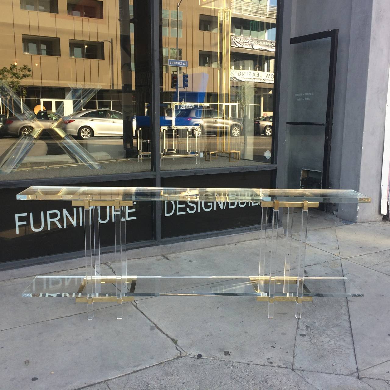 Contemporary Console in Brass and Lucite by Charles Hollis Jones