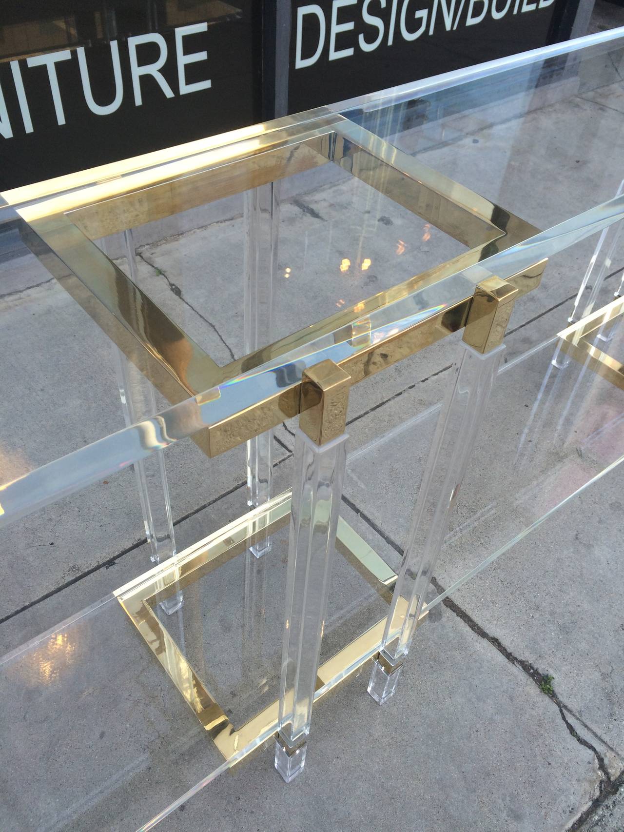 Console in Brass and Lucite by Charles Hollis Jones 1