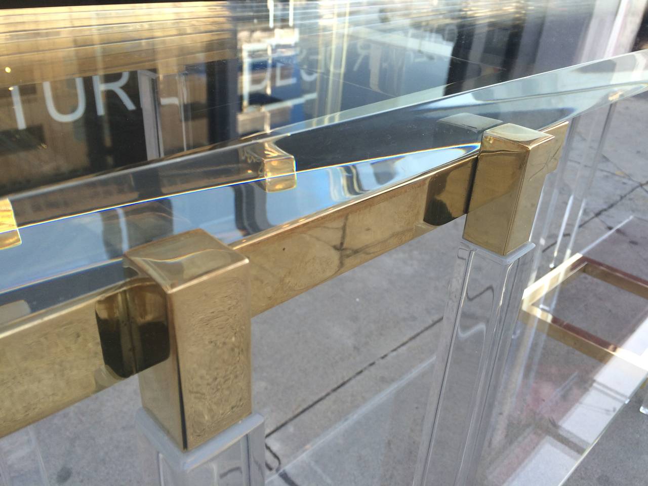 Console in Brass and Lucite by Charles Hollis Jones 4