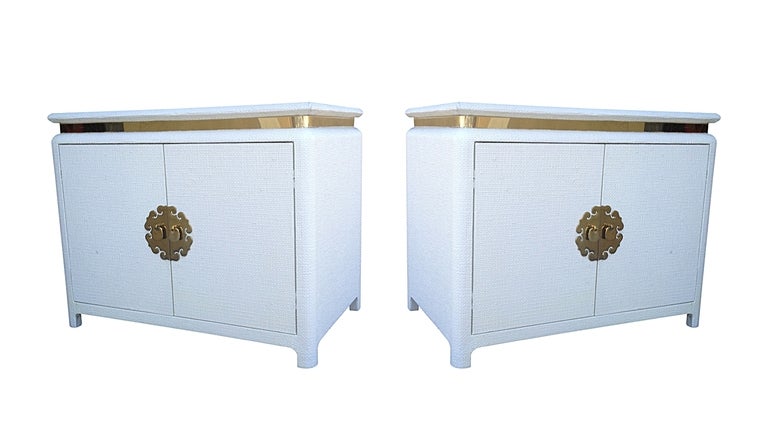 American Pair of Raffia Embossed Side Cabinets