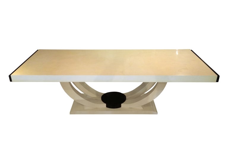12Ft wide Karl Springer Style Goatskin Parchment Dining Table