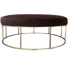 Stunning Custom Designed Round Ottoman with Solid Brass Base 4