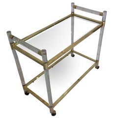 Vintage Charles Hollis Jones Lucite "Bamboo" and Brass Serving Cart, Signed and Dated