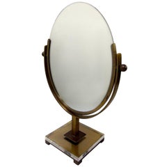 Double Sided Vanity Mirror by Charles Hollis Jones in Brass and Lucite, Signed