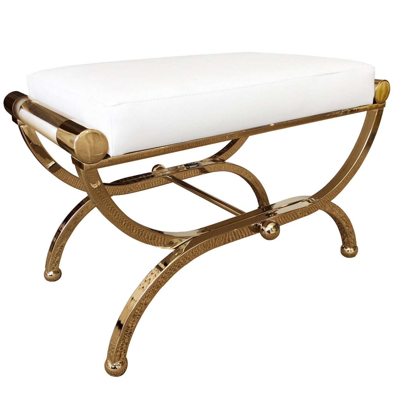 Charles Hollis Jones "Empire" Style Bench in Brass and Lucite