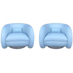 Outstanding Pair of Swivel Club Chairs by Ward Bennett