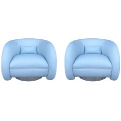 Outstanding Pair of Swivel Club Chairs by Ward Bennett