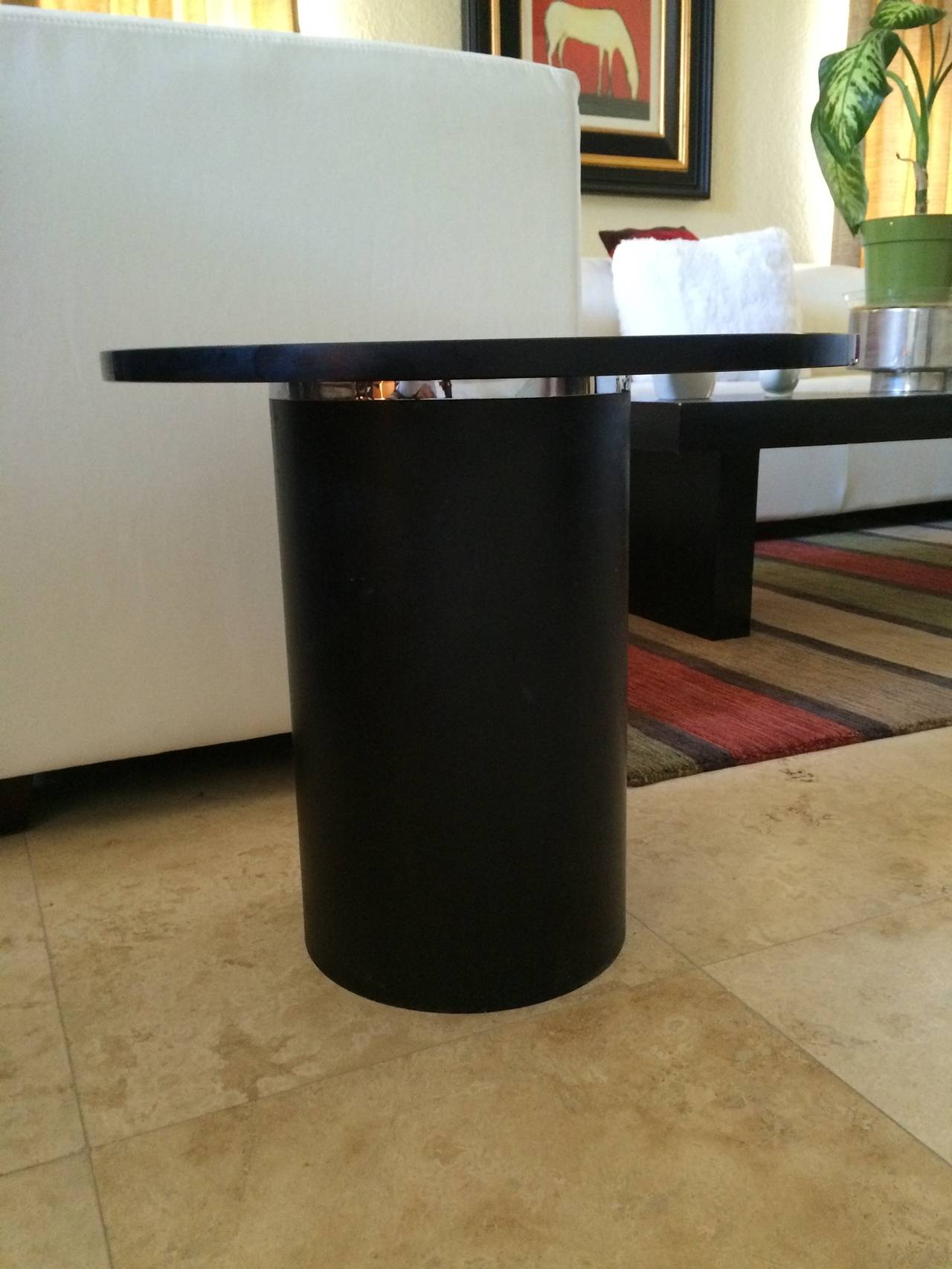 Powder-Coated Stunning Set of Side Tables in Black Steel and Glass Tops