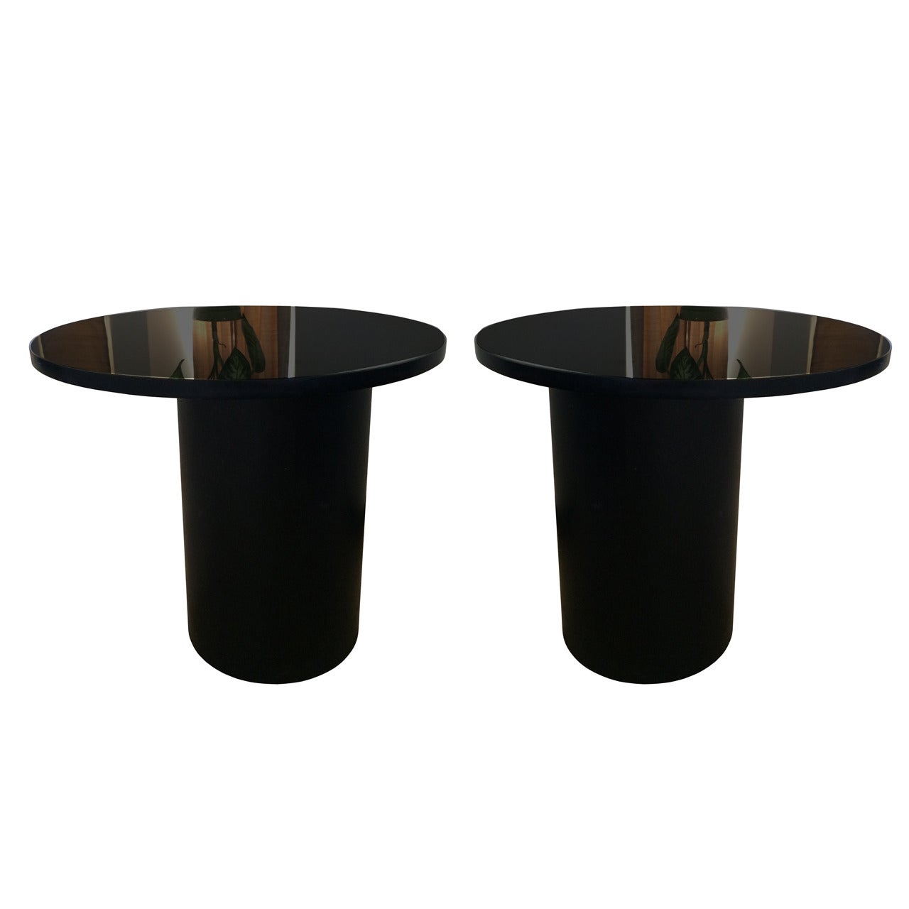 Stunning Set of Side Tables in Black Steel and Glass Tops