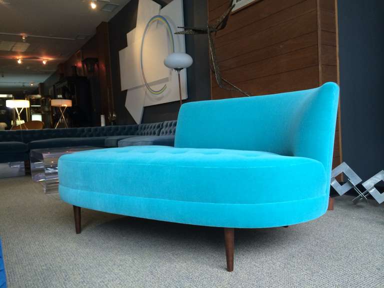 Mohair Mid Century Modern Style Chaise with Tufted Seat