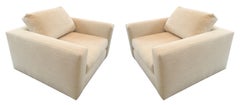 Stunning Pair of Wide Lounge Chairs in Cream Linen Upholstery