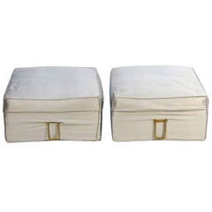 Pair of Upholstered Benches with Brass Handles 2