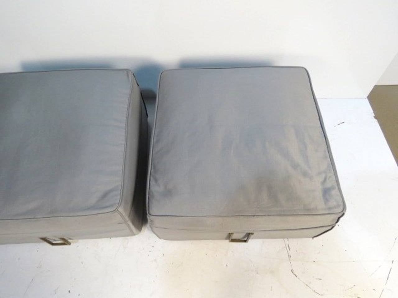 Mid-Century Modern Pair of Upholstered Benches with Brass Handles