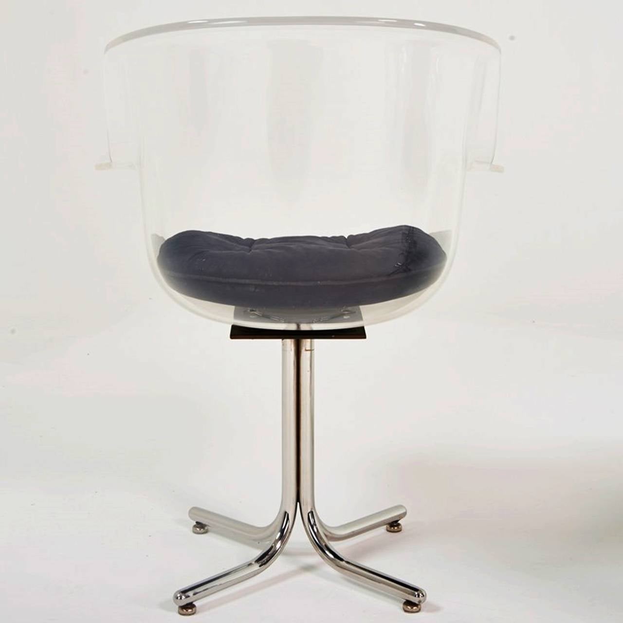 Mid-Century Modern Set of Six Lucite and Chrome Chairs by Leon Rosen for Pace Collection