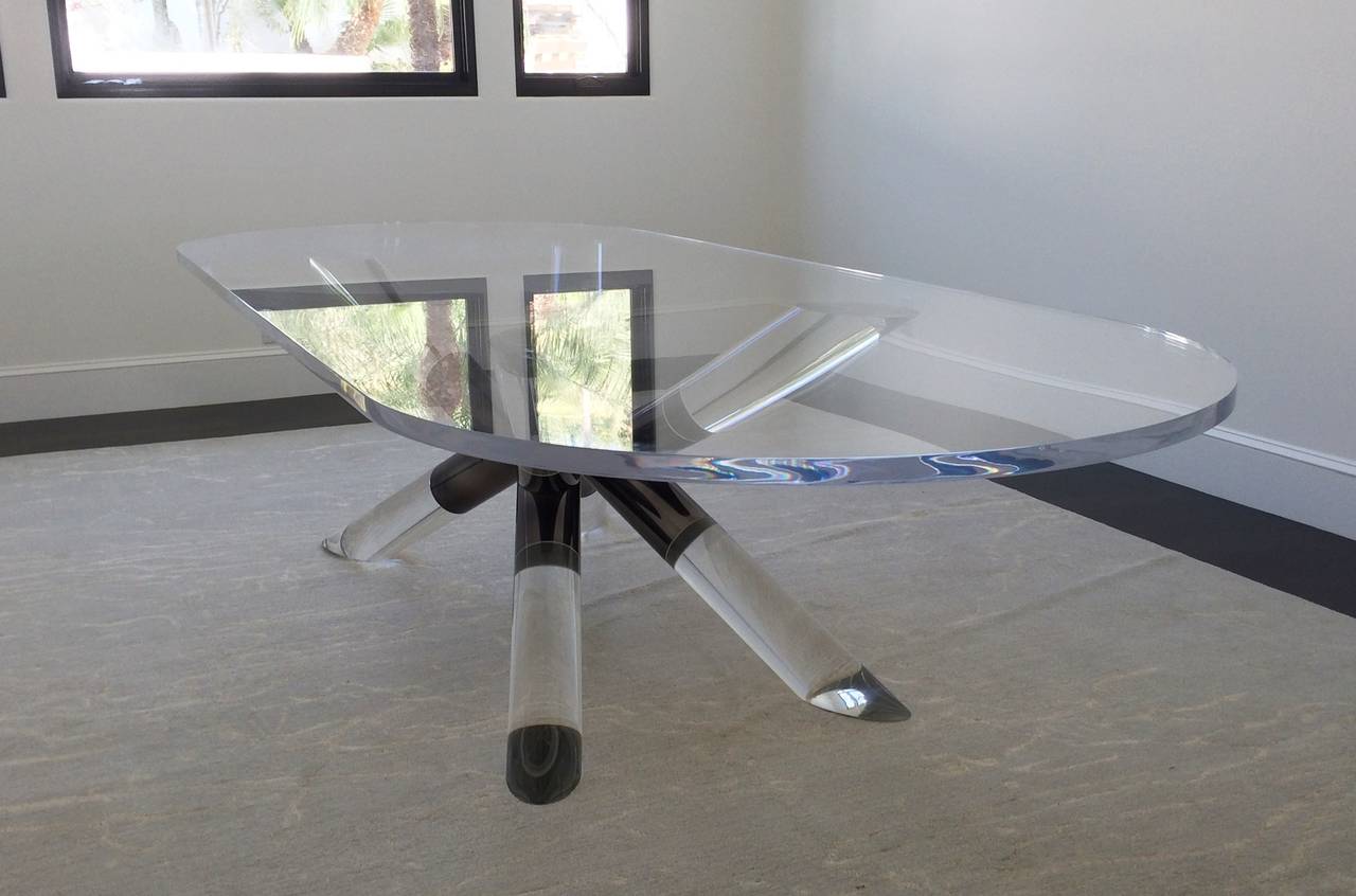 Beautiful Lucite and black nickel dining table by Charles Hollis Jones from the 
