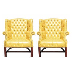 Retro Pair of Tufted Wingback Chairs by Drexel